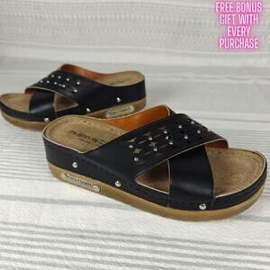 Flexus Anatomic Black Slide Sandals Size 38/7.5 Comfortable Slip On Shoes